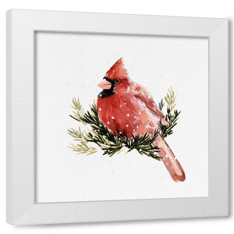 Cardinal with Snow II White Modern Wood Framed Art Print by Caroline, Emma