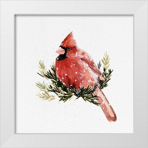 Cardinal with Snow II White Modern Wood Framed Art Print by Caroline, Emma