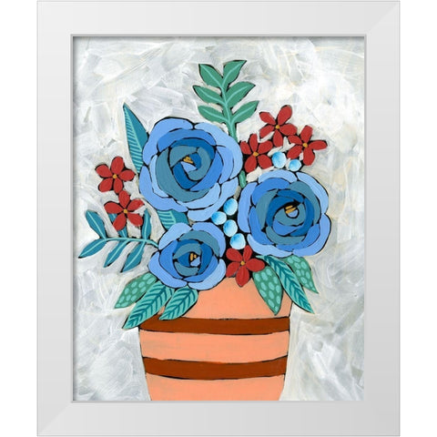 Bleu Blume I White Modern Wood Framed Art Print by Moore, Regina