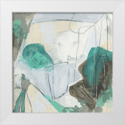 Aqua Puzzle II White Modern Wood Framed Art Print by Vess, June Erica