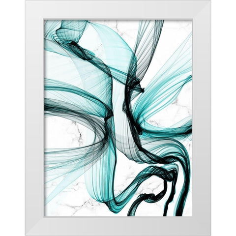 Teal Ribbons VII White Modern Wood Framed Art Print by Orlov, Irena
