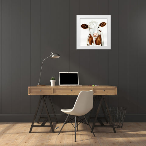 Cow Gaze I White Modern Wood Framed Art Print by Barnes, Victoria
