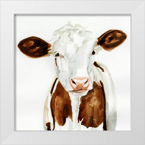 Cow Gaze I White Modern Wood Framed Art Print by Barnes, Victoria