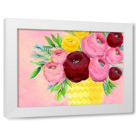 Pink Garden Flowers I White Modern Wood Framed Art Print by Moore, Regina