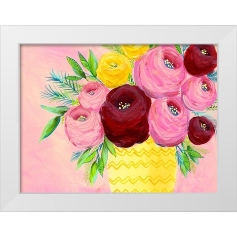 Pink Garden Flowers I White Modern Wood Framed Art Print by Moore, Regina
