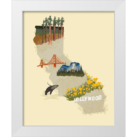 Illustrated State-California White Modern Wood Framed Art Print by Green, Jacob