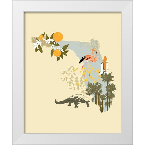 Illustrated State-Florida White Modern Wood Framed Art Print by Green, Jacob