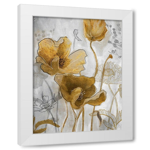 Gold and Silver Flowerfield I White Modern Wood Framed Art Print by Studio W