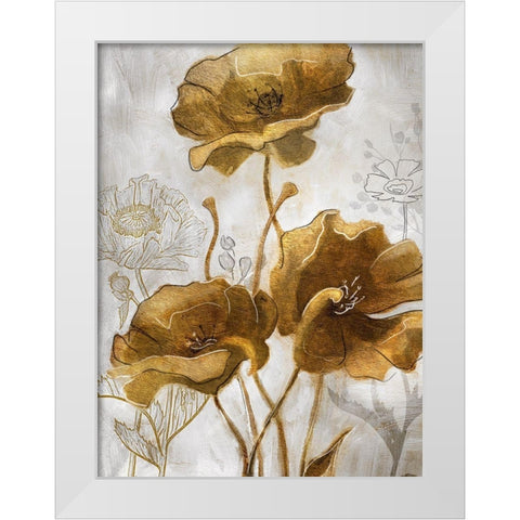Gold and Silver Flowerfield II White Modern Wood Framed Art Print by Studio W