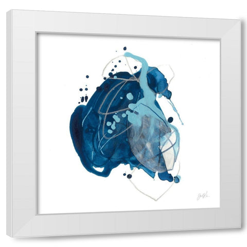 Blue Ink Blot I White Modern Wood Framed Art Print by Vess, June Erica