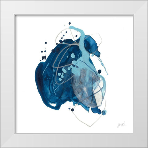 Blue Ink Blot I White Modern Wood Framed Art Print by Vess, June Erica