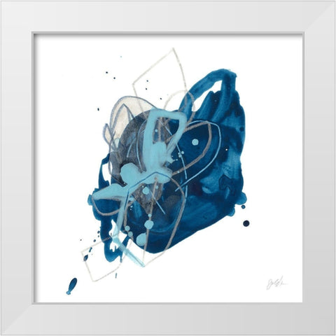 Blue Ink Blot II White Modern Wood Framed Art Print by Vess, June Erica