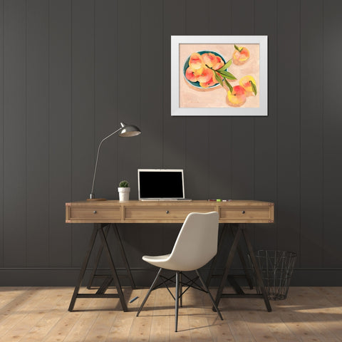 Saturn Peaches I White Modern Wood Framed Art Print by Wang, Melissa