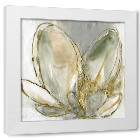 Blooming Gold I White Modern Wood Framed Art Print by Goldberger, Jennifer