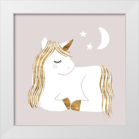 Sleepy Unicorn II White Modern Wood Framed Art Print by Barnes, Victoria