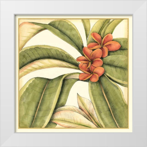 Tropical Blooms and Foliage I White Modern Wood Framed Art Print by Goldberger, Jennifer