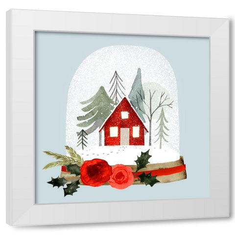 Snow Globe Village I White Modern Wood Framed Art Print by Barnes, Victoria