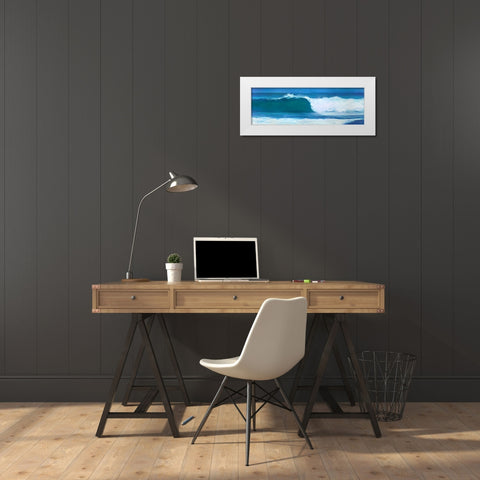 Blue Barrel White Modern Wood Framed Art Print by Wilkins, Suzanne
