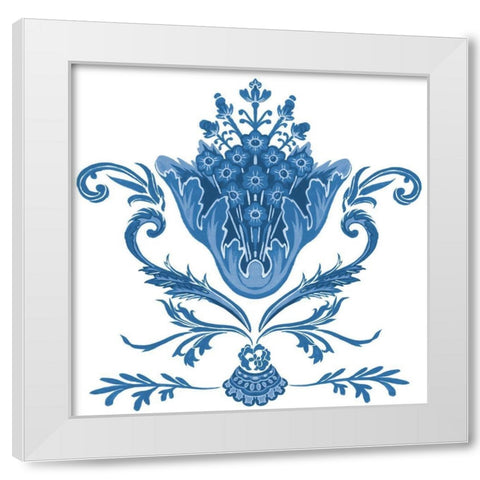 Indigo Chintz I White Modern Wood Framed Art Print by Wang, Melissa