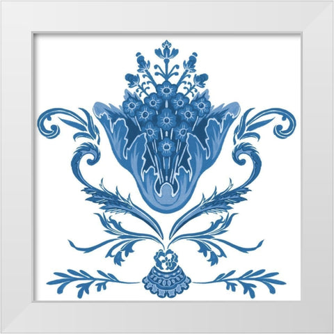 Indigo Chintz I White Modern Wood Framed Art Print by Wang, Melissa