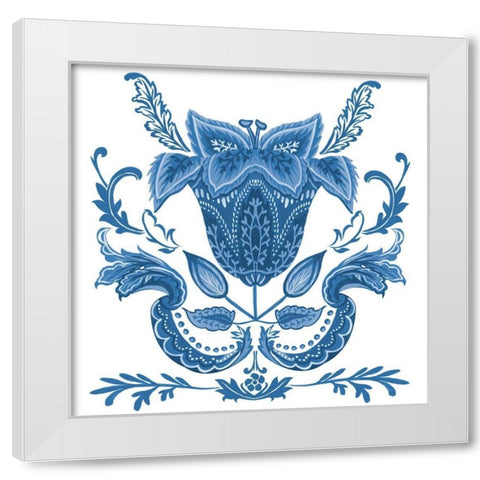 Indigo Chintz II White Modern Wood Framed Art Print by Wang, Melissa