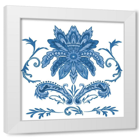 Indigo Chintz IV White Modern Wood Framed Art Print by Wang, Melissa