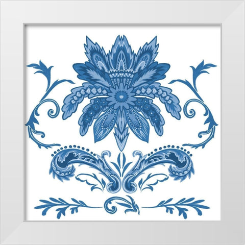 Indigo Chintz IV White Modern Wood Framed Art Print by Wang, Melissa