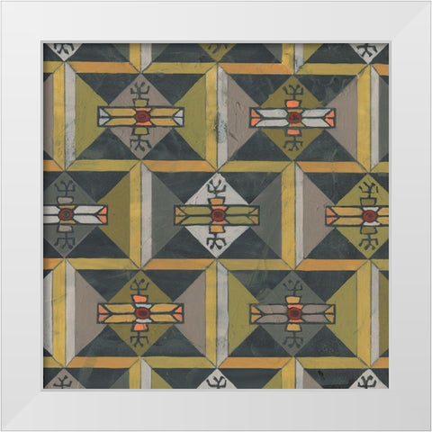 Ochre Tapestry I White Modern Wood Framed Art Print by Vess, June Erica
