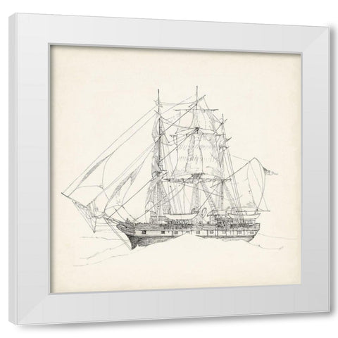 Antique Ship Sketch II White Modern Wood Framed Art Print by Foust, Richard