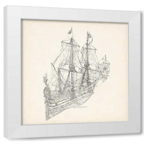 Antique Ship Sketch III White Modern Wood Framed Art Print by Foust, Richard