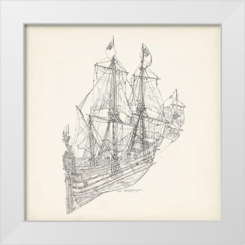 Antique Ship Sketch III White Modern Wood Framed Art Print by Foust, Richard