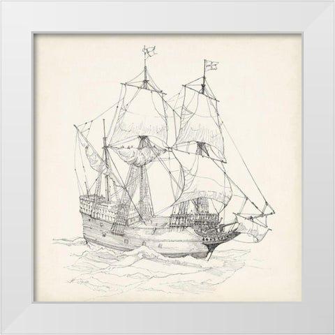 Antique Ship Sketch IV White Modern Wood Framed Art Print by Foust, Richard