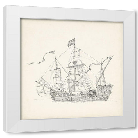 Antique Ship Sketch VI White Modern Wood Framed Art Print by Foust, Richard