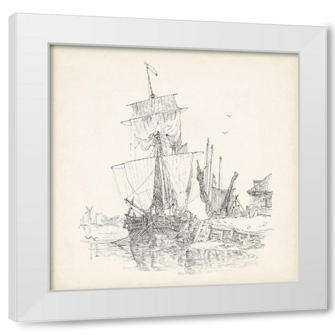 Antique Ship Sketch VII White Modern Wood Framed Art Print by Foust, Richard