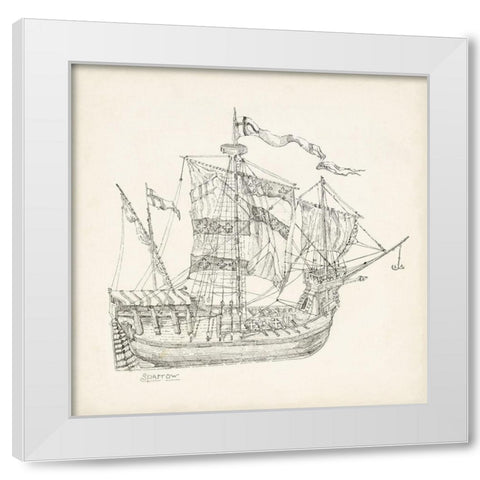 Antique Ship Sketch VIII White Modern Wood Framed Art Print by Foust, Richard