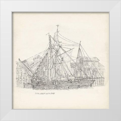 Antique Ship Sketch X White Modern Wood Framed Art Print by Foust, Richard