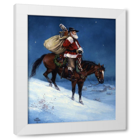 A Cowboy Christmas White Modern Wood Framed Art Print by Sorenson, Jack