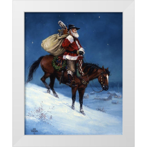 A Cowboy Christmas White Modern Wood Framed Art Print by Sorenson, Jack