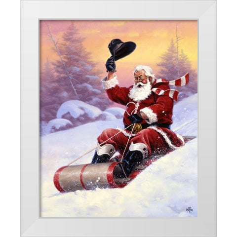 Here Comes Santa White Modern Wood Framed Art Print by Sorenson, Jack