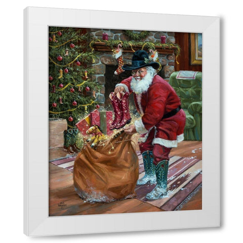 New Boots for Christmas White Modern Wood Framed Art Print by Sorenson, Jack