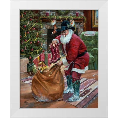 New Boots for Christmas White Modern Wood Framed Art Print by Sorenson, Jack