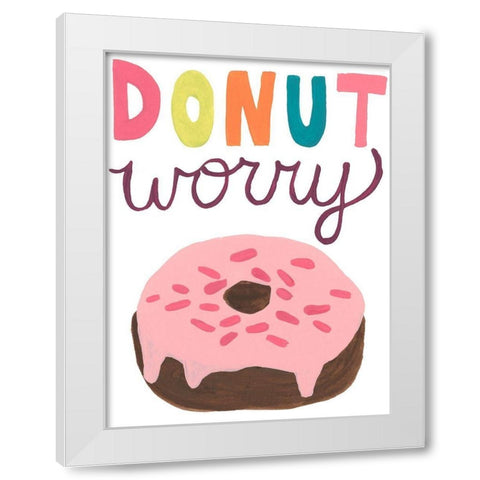 Happy Donuts IV White Modern Wood Framed Art Print by Vess, June Erica