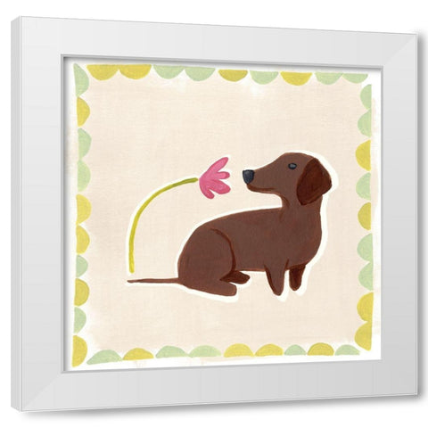 Dachshund Delight III White Modern Wood Framed Art Print by Vess, June Erica