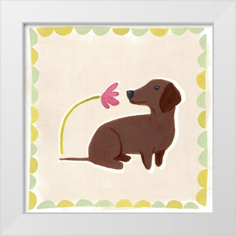 Dachshund Delight III White Modern Wood Framed Art Print by Vess, June Erica