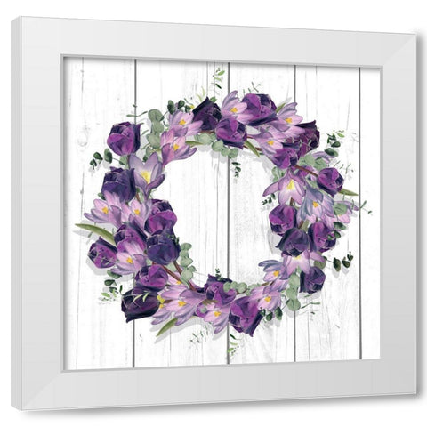 Purple Tulip Wreath I White Modern Wood Framed Art Print by Parker, Jennifer Paxton