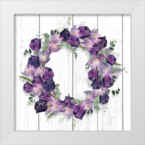 Purple Tulip Wreath I White Modern Wood Framed Art Print by Parker, Jennifer Paxton