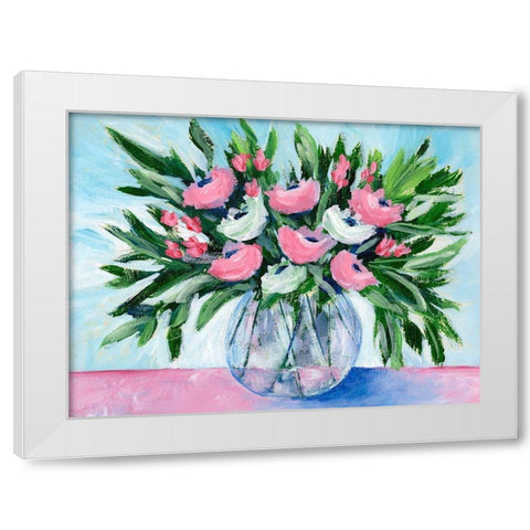 Rosy Bouquet I White Modern Wood Framed Art Print by Moore, Regina