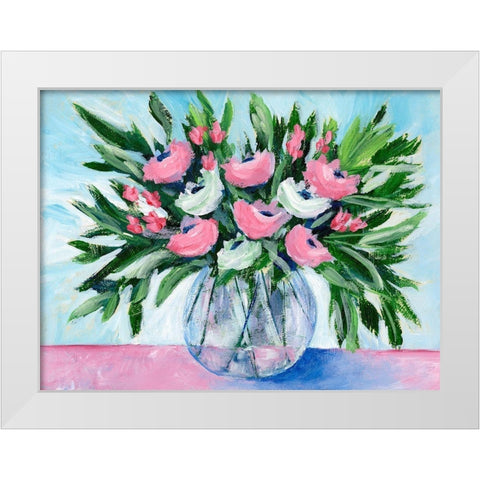 Rosy Bouquet I White Modern Wood Framed Art Print by Moore, Regina