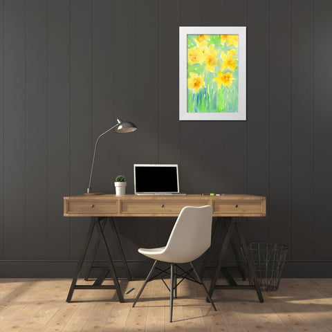 Daffodils II White Modern Wood Framed Art Print by Dixon, Samuel