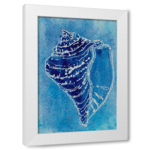 Cerulean Shells I White Modern Wood Framed Art Print by Moore, Regina